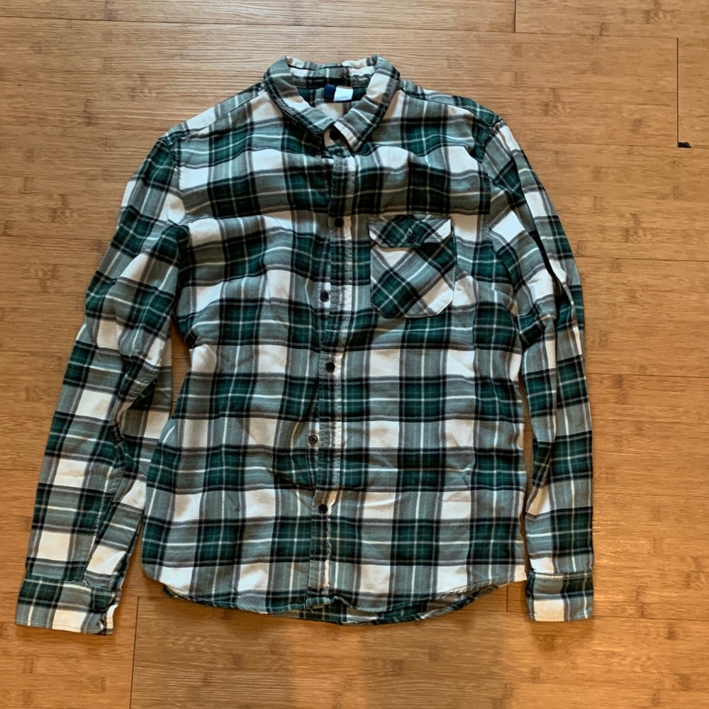 Divided Green and White Plaid Casual Shirt